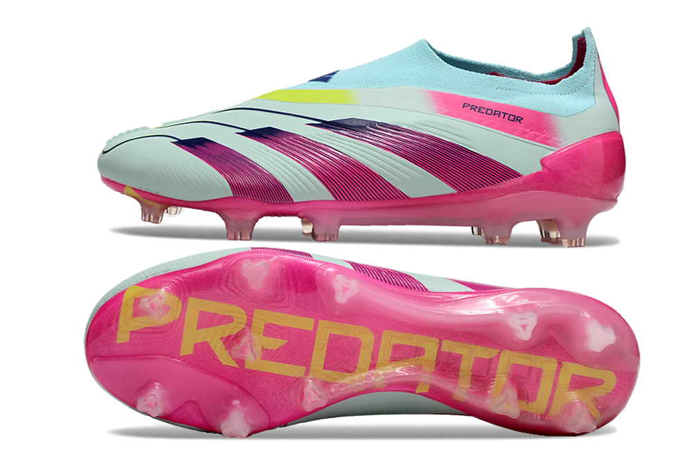 adidas predator elite, white/pink, available in FG (with laces and without), and with tongue.
