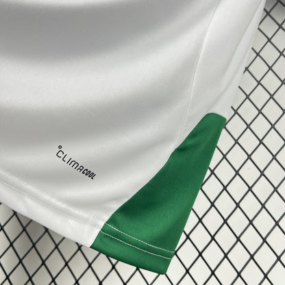 Close-up of Adidas Italy 2026 World Cup Pro Training White Jersey with green and white colors and 'Climacool' branding.