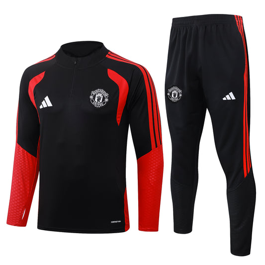 Adidas Manchester United 2026/27 Full Black Quarter-Zip Soccer Tracksuit - AEROREADY Training Set