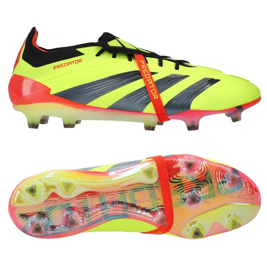 Adidas Predator 24 Elite FG Foldover Tongue (FT) "Energy Citrus" in a Yellow/Black/Red colorway