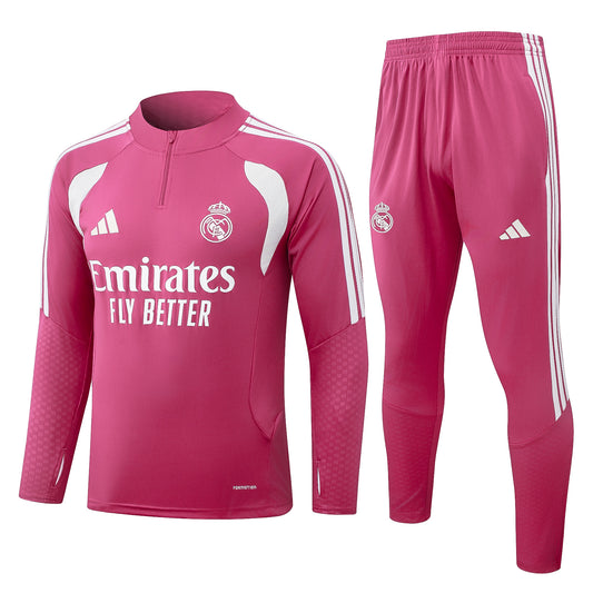 Adidas Real Madrid 2026/27 Full Pink Quarter-Zip Soccer Tracksuit - AEROREADY Training Set