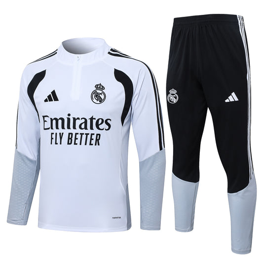 Adidas Real Madrid 2026/27 White/Black Quarter-Zip Soccer Tracksuit - AEROREADY Training Set