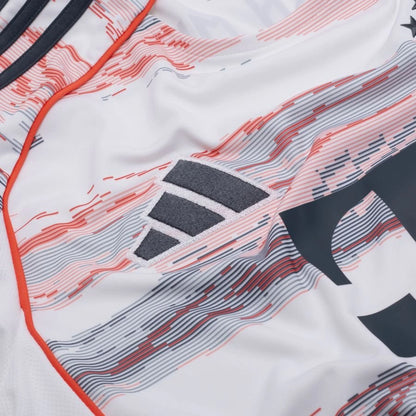Adidas logo view on the Bayern Munchen 2025/26 Away White Jersey