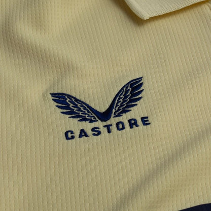 Castore logo view on the Everton 2025/26 Away Yellow Shirt