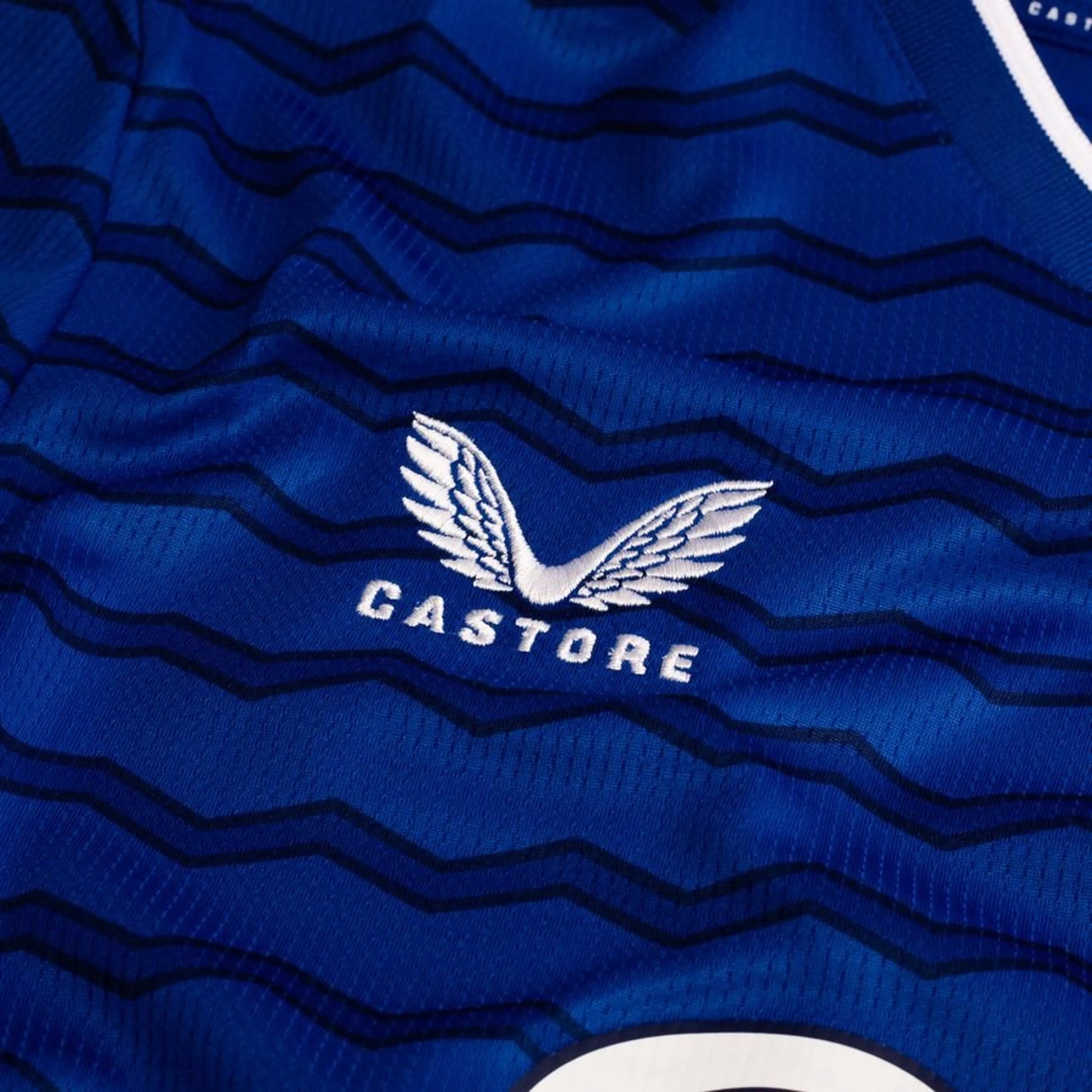Castore logo view on the Everton 2025/26 Home Blue Shirt