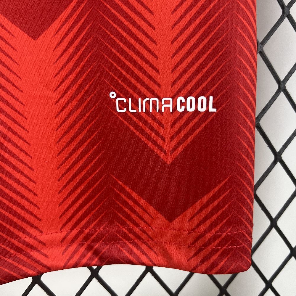 Close bottom right view of the Chile 2026 Home Worldcup Red Jersey with 'Clima Cool' logo.