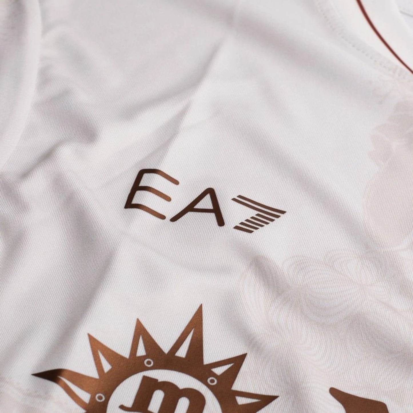 EA7 logo view on the SSC Napoli 2025/26 Away White Shirt