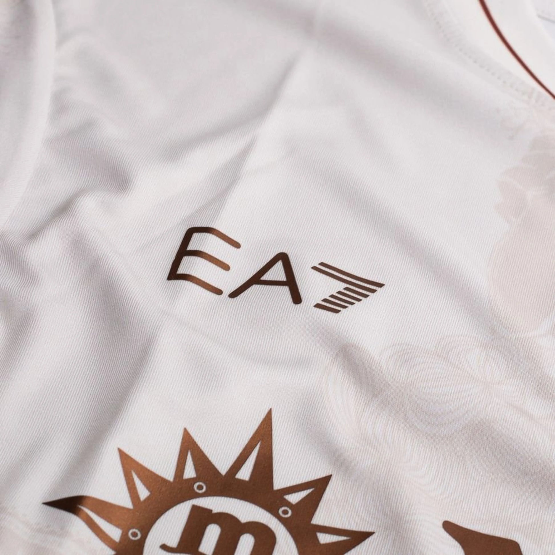 EA7 logo view on the SSC Napoli 2025/26 Away White Shirt