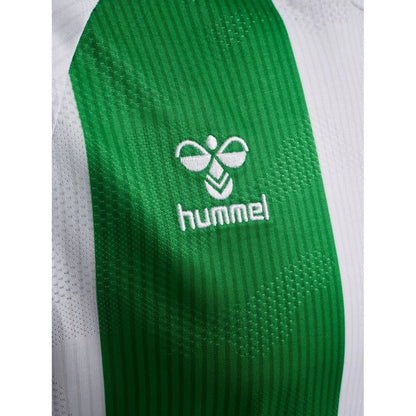 Hummel logo view on the Real Betis 2025/26 Home Green and White Shirt