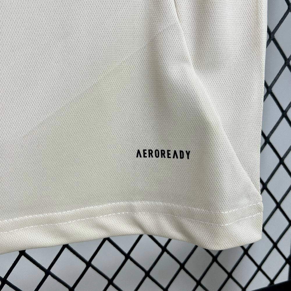 Close-up bottom right of Liverpool 25/26 away jersey with 'AEROREADY' text on a black