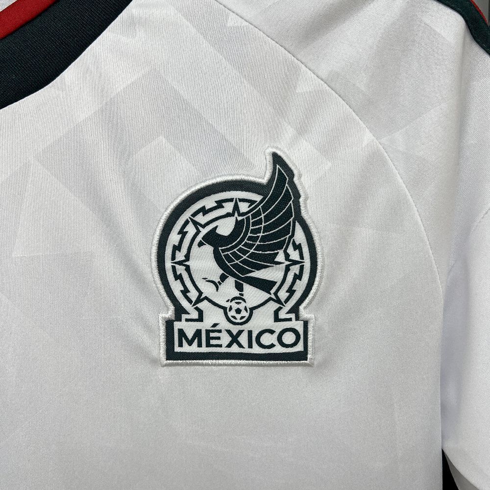  close look at Mexico's logo in their 2026 world cup away white jersey.