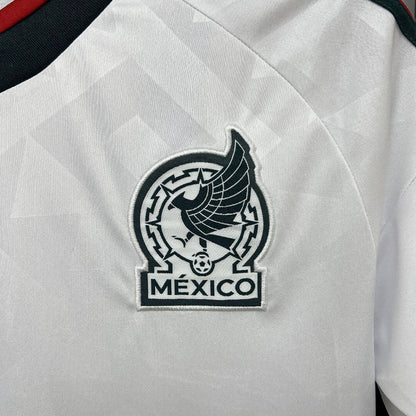  close look at Mexico's logo in their 2026 world cup away white jersey.