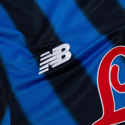 New Balance logo view on the Atalanta BC 2025/26 Home Blue and Black Shirt