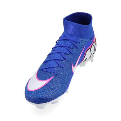 side view of the Nike Air Zoom Mercurial Superfly 10 Elite FG in Racer Blue / White (Attack Pack)