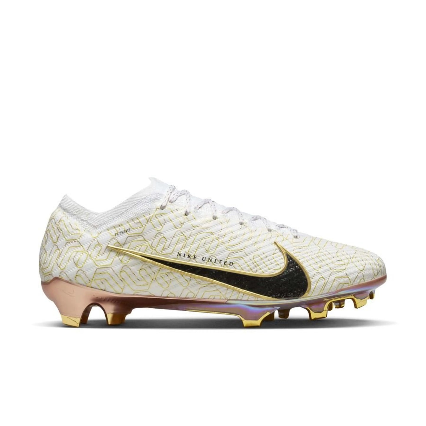 Nike Air Zoom Mercurial Vapor 15 Elite FG "United Golden" pack in a White/Black/Gold colorway