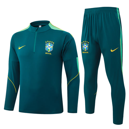 Nike Jordan Brazil 2026/27 Full Green Quarter-Zip Soccer Tracksuit - Dri-FIT Strike Set