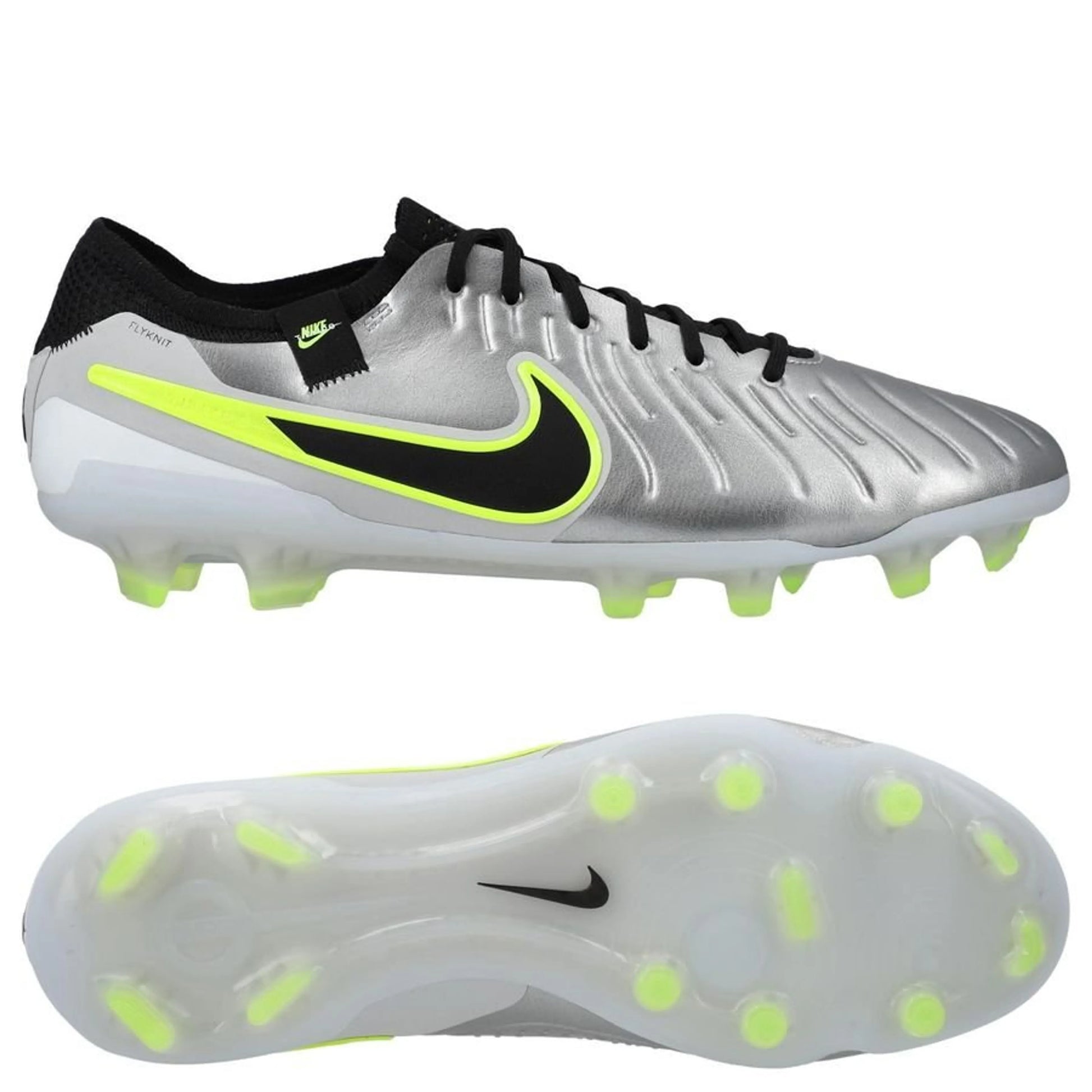 Nike Tiempo Legend 10 Elite FG "Mad Voltage" Pack in a Silver/Black/Neon colorway