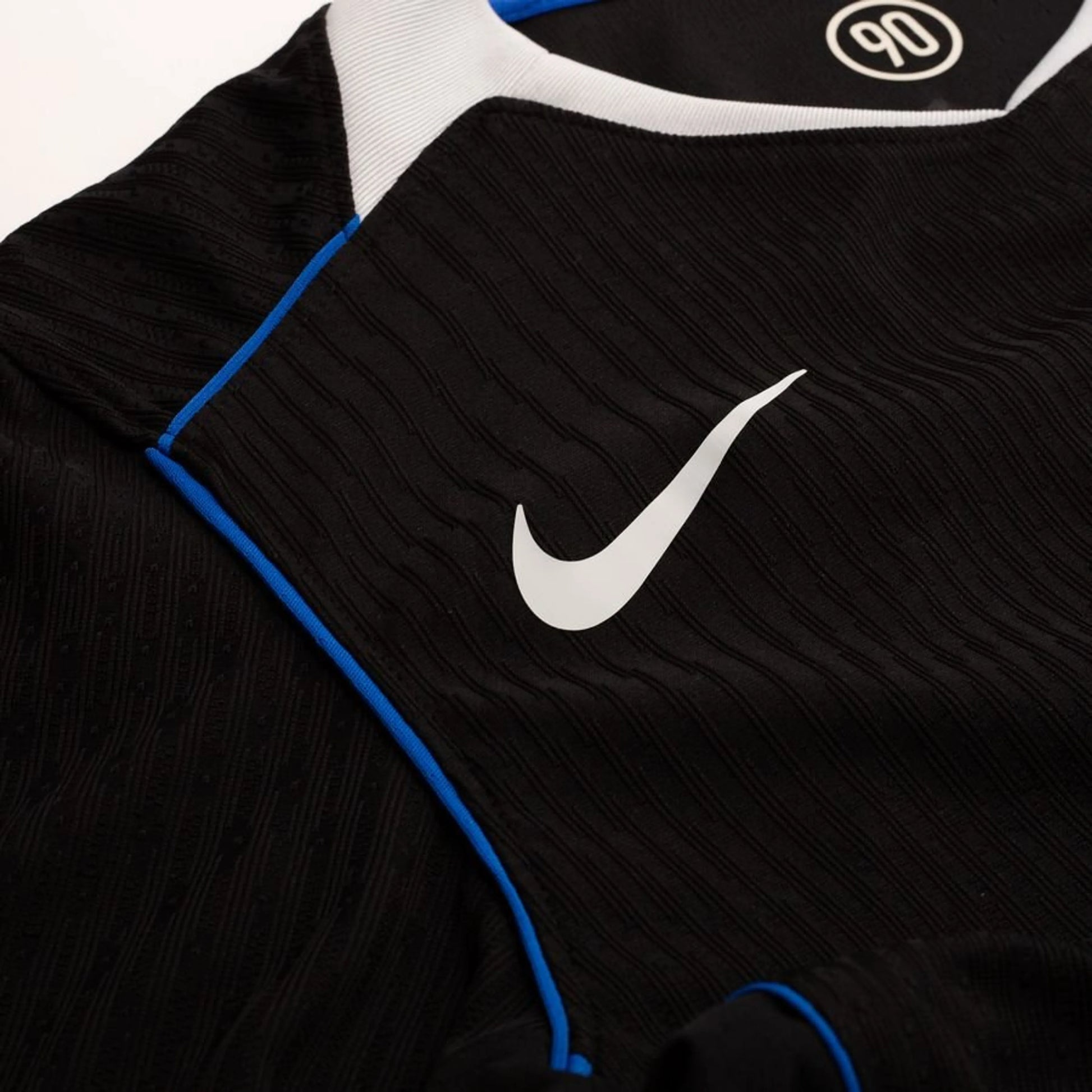 Nike logo view on the Chelsea 2025/26 Third Black Jersey