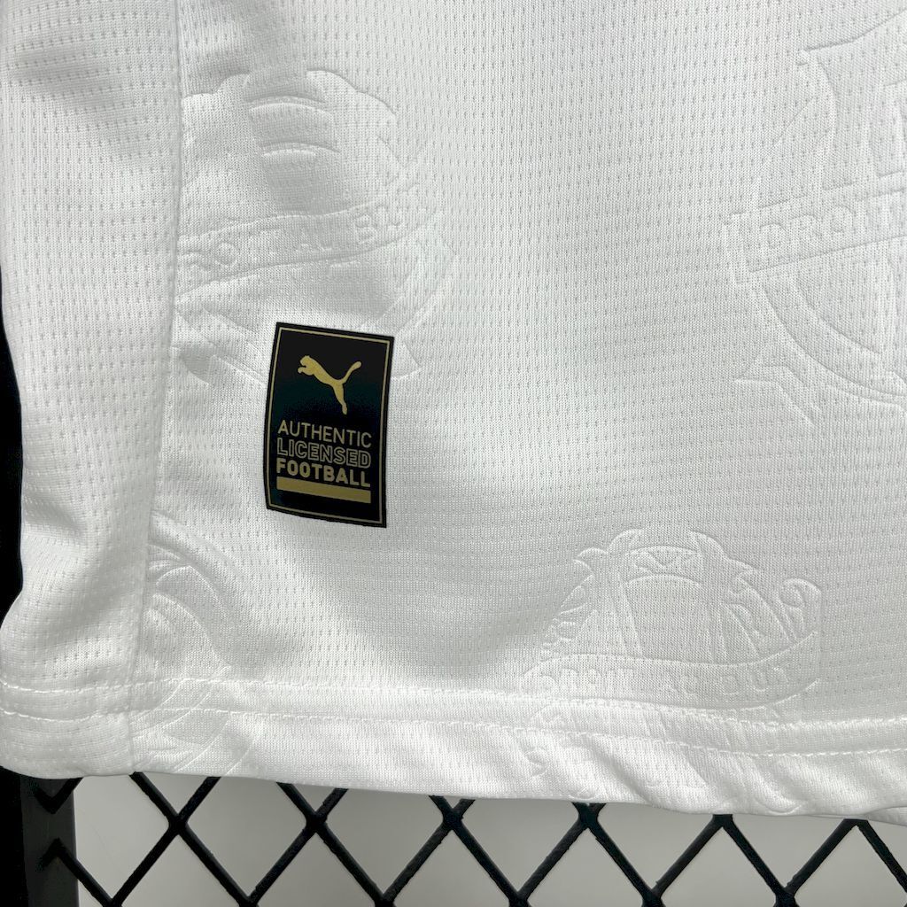 Olympique Marseille 25/26 Home white sports jersey with Puma logo and 'Authentic League Football' tag.