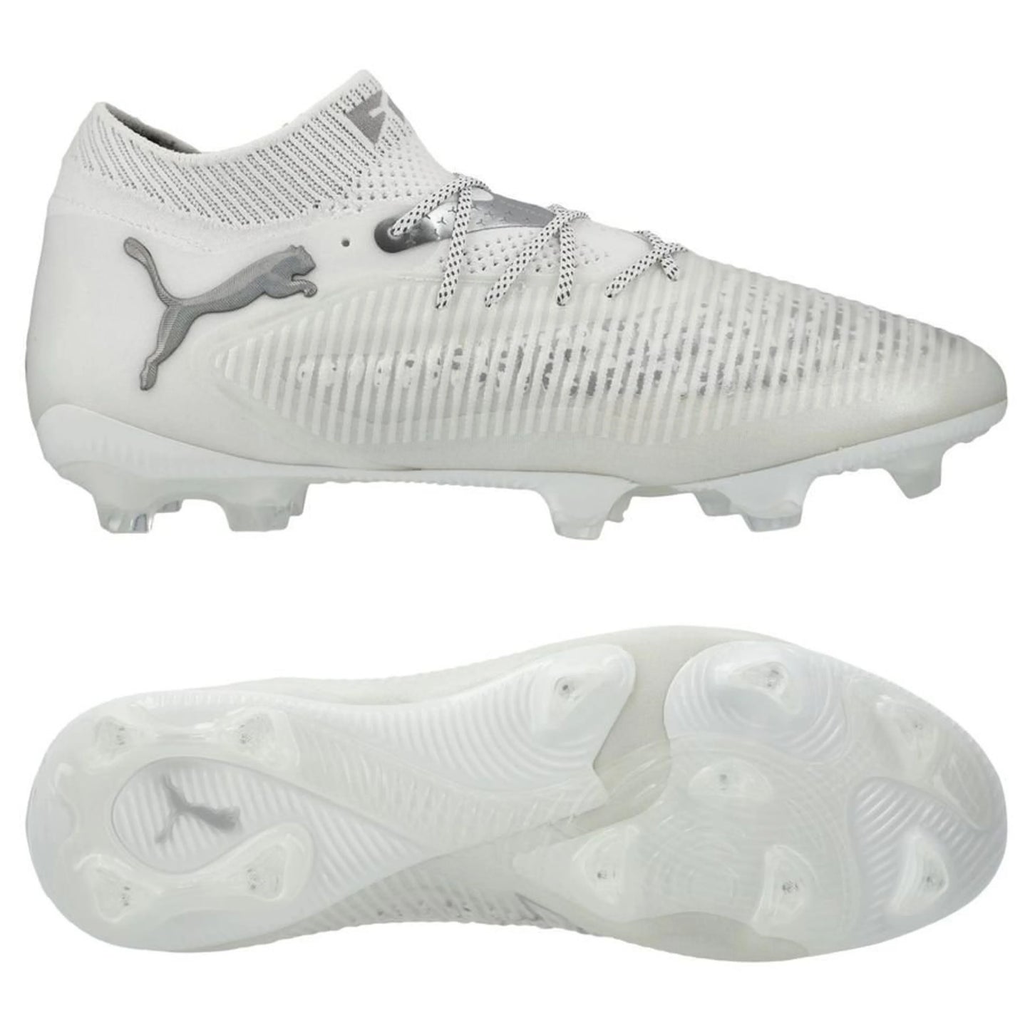 PUMA Future 8 Ultimate FG White Pack in White/Silver colorway