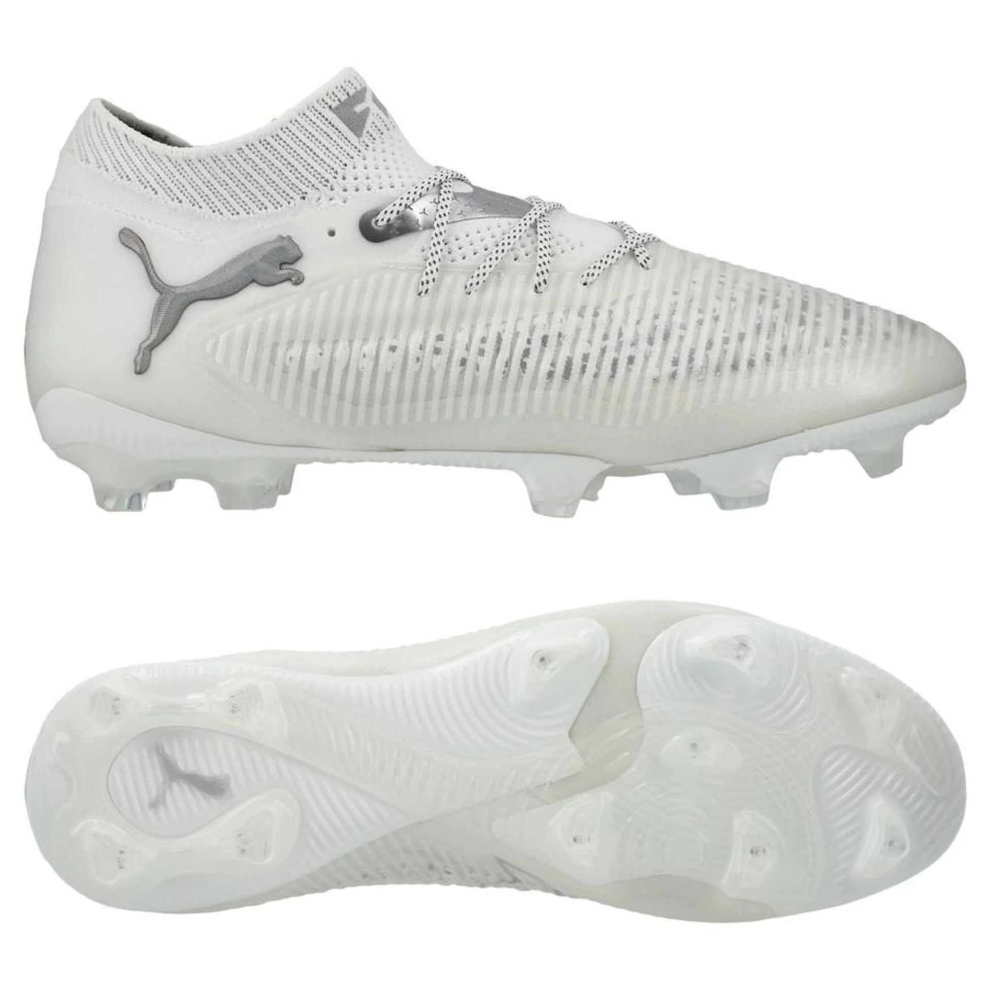 PUMA Future 8 Ultimate FG White Pack in White/Silver colorway