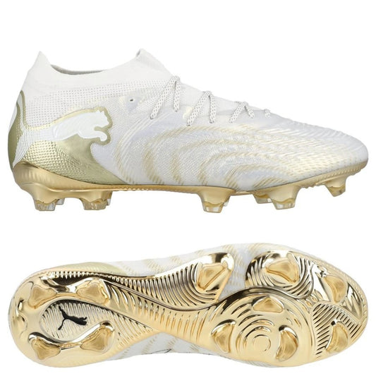 PUMA Future 9 Ultimate FG White Gold in White/Gold/Black colorway