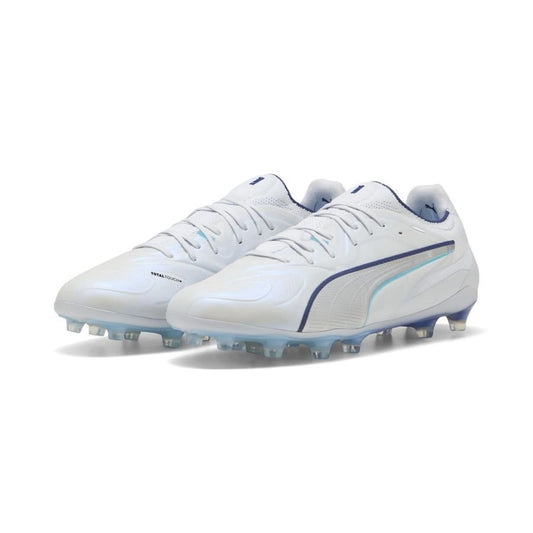 PUMA King 20 Ultimate FG/AG Dreamrush in a Silver/Blue colorway