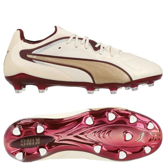 PUMA King 20 Ultimate FG/AG Launch Edition in Almond/Aubergine/Gold colorway