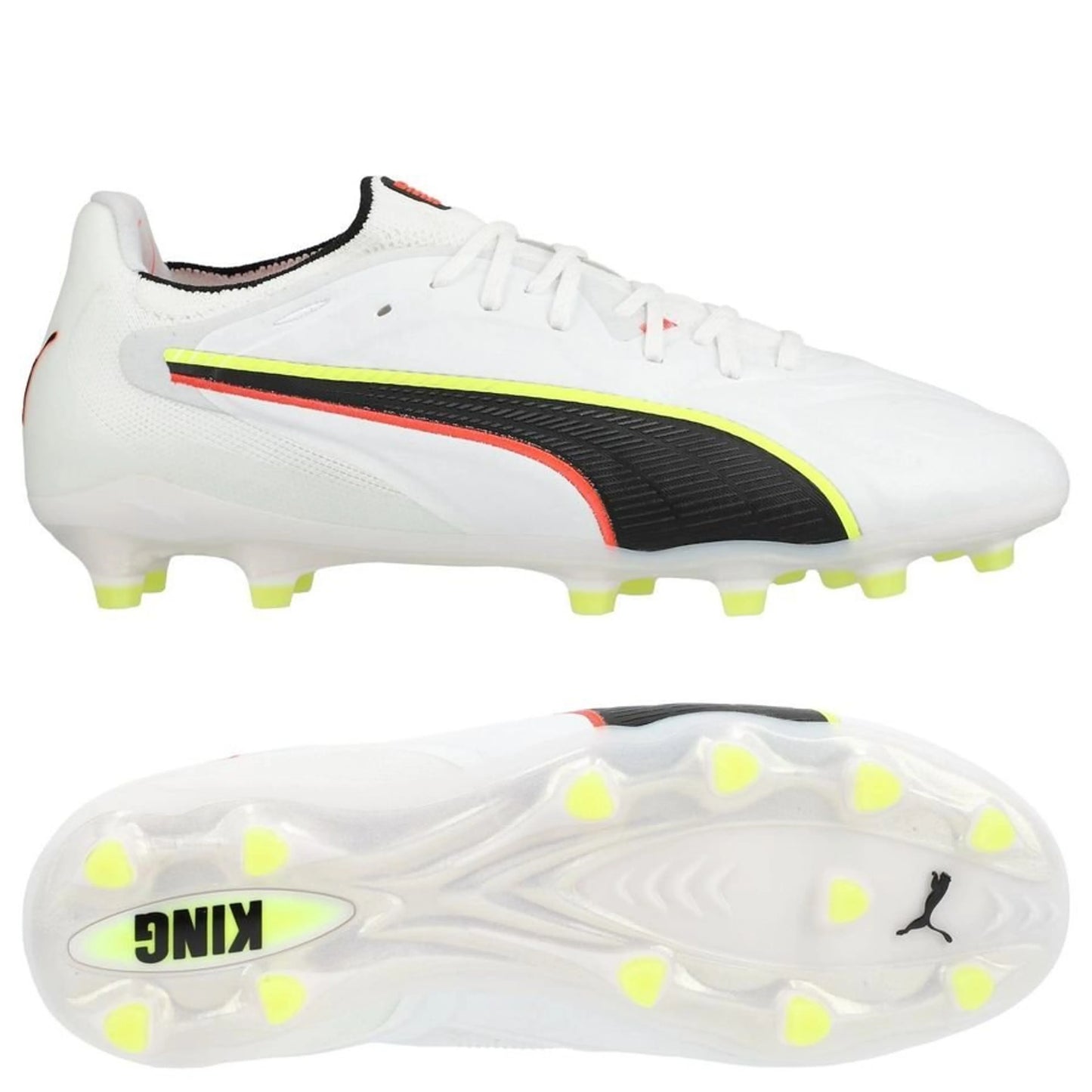 PUMA King 20 Ultimate FG/AG Unleashed in White/Red/Yellow colorway