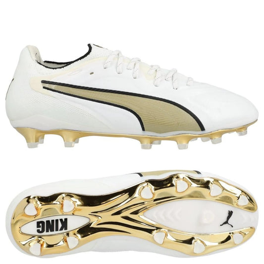 PUMA King 20 Ultimate FG/AG White Gold in White/Gold/Black colorway