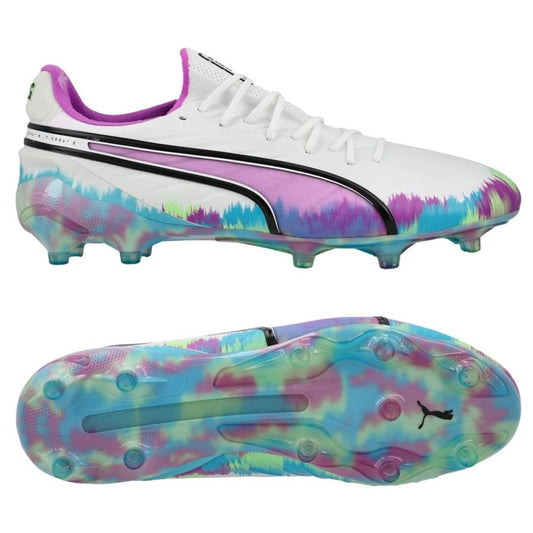 PUMA King Ultimate FG/AG Brilliance Pack in White/Purple/Green colorway