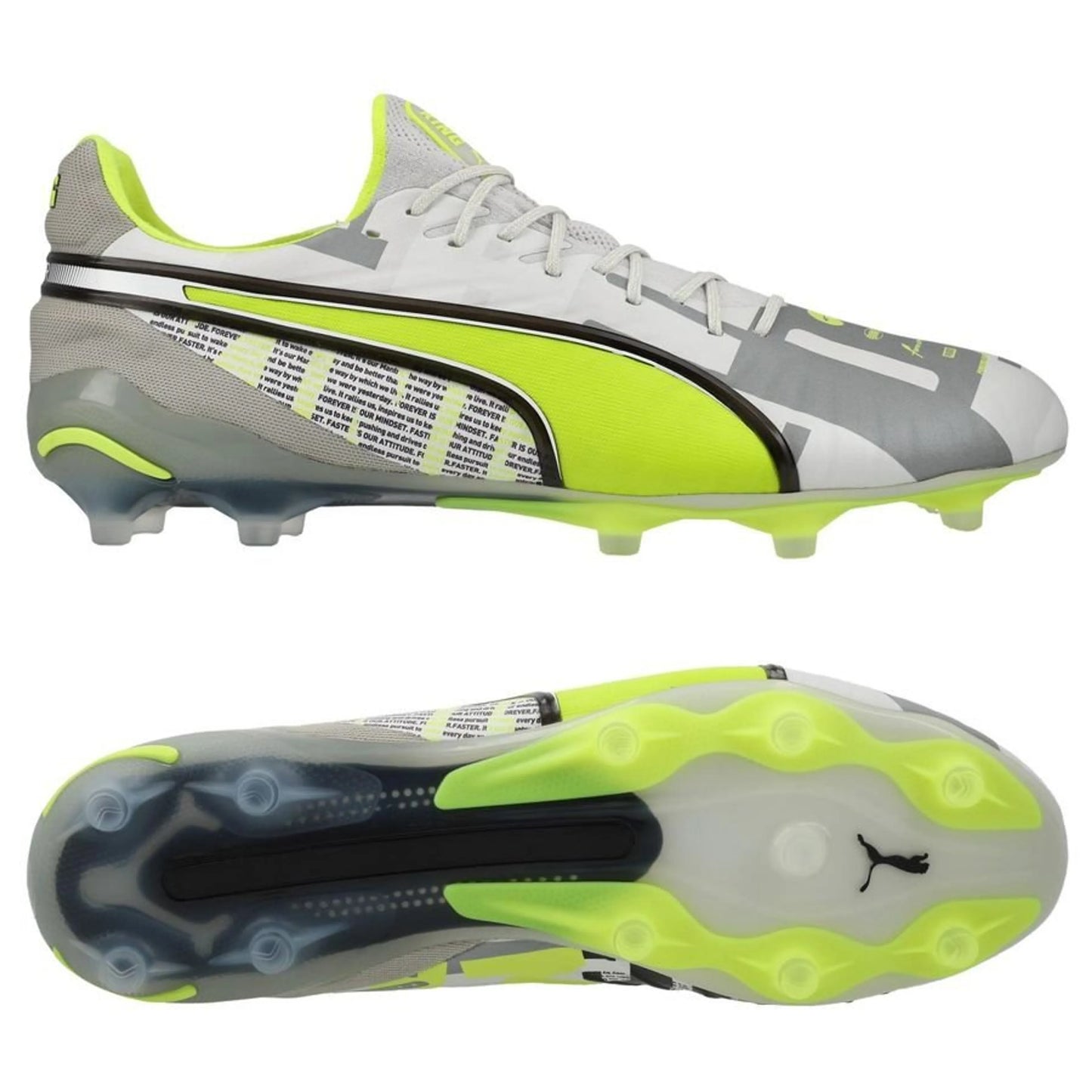 PUMA King Ultimate FG/AG "Forever" Pack in a Lime/Grey/White colorway