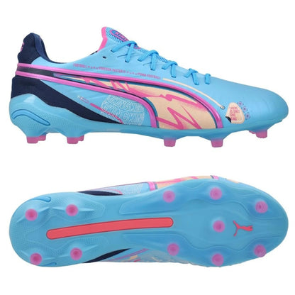 PUMA King Ultimate FG/AG "Volume Up" Pack in a Blue/Pink/Black colorway
