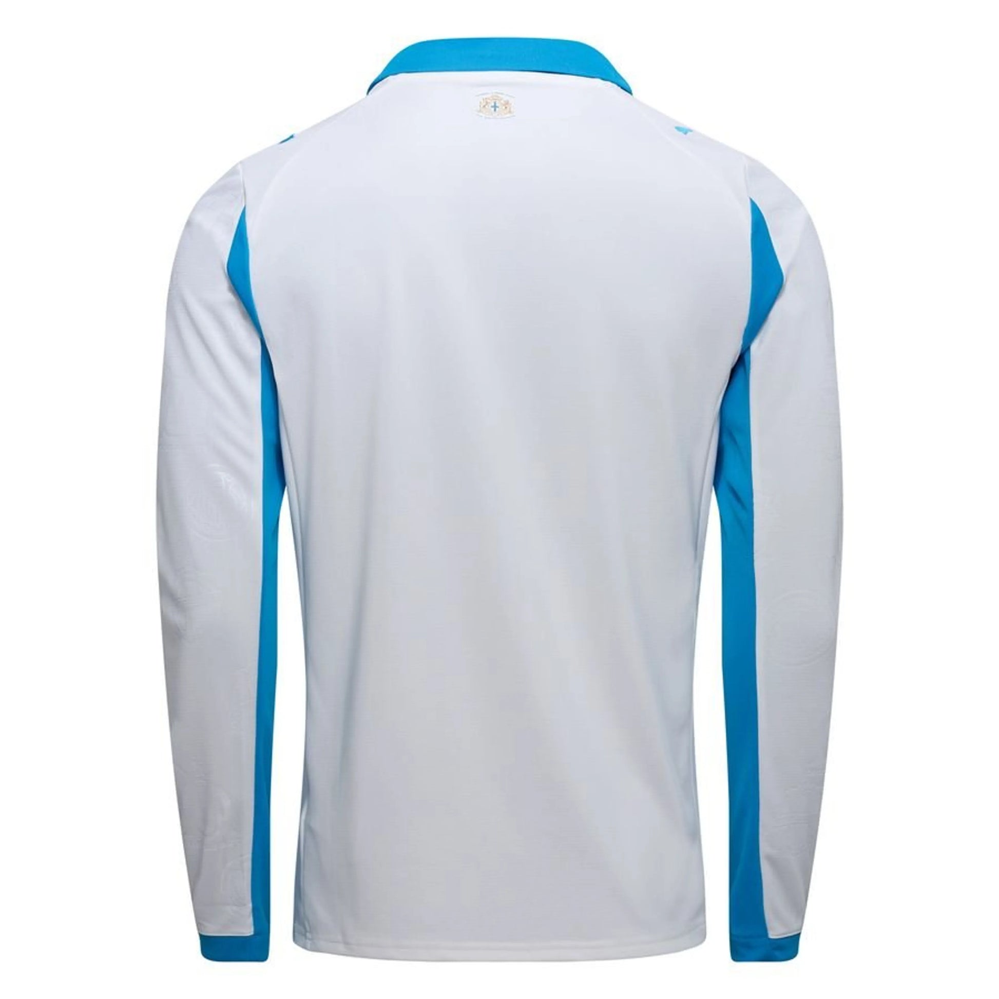 back view of the PUMA Marseille 2025/26 Home Shirt LS White/Bleu Azur