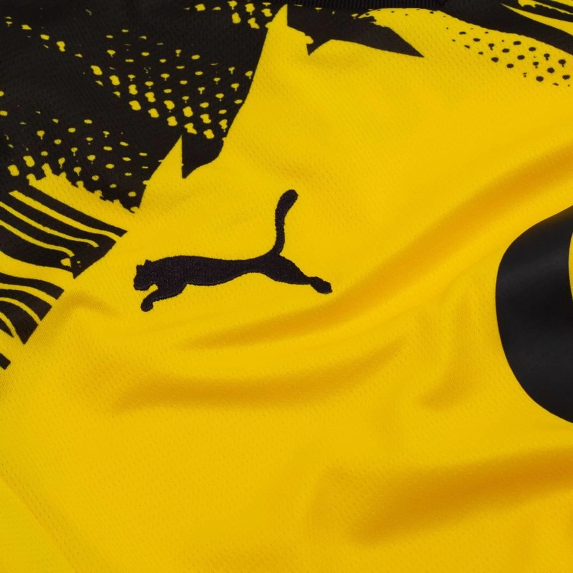 PUMA logo view on the Borussia Dortmund 2025/26 Home Yellow Shirt
