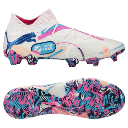 Puma Future 7 Ultimate FG "Volume Up" Pack in a White/Blue/Pink colorway