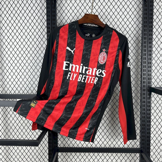 AC Milan 25/26 Home Red and Black Long Sleeve Football Jersey Designed by Puma