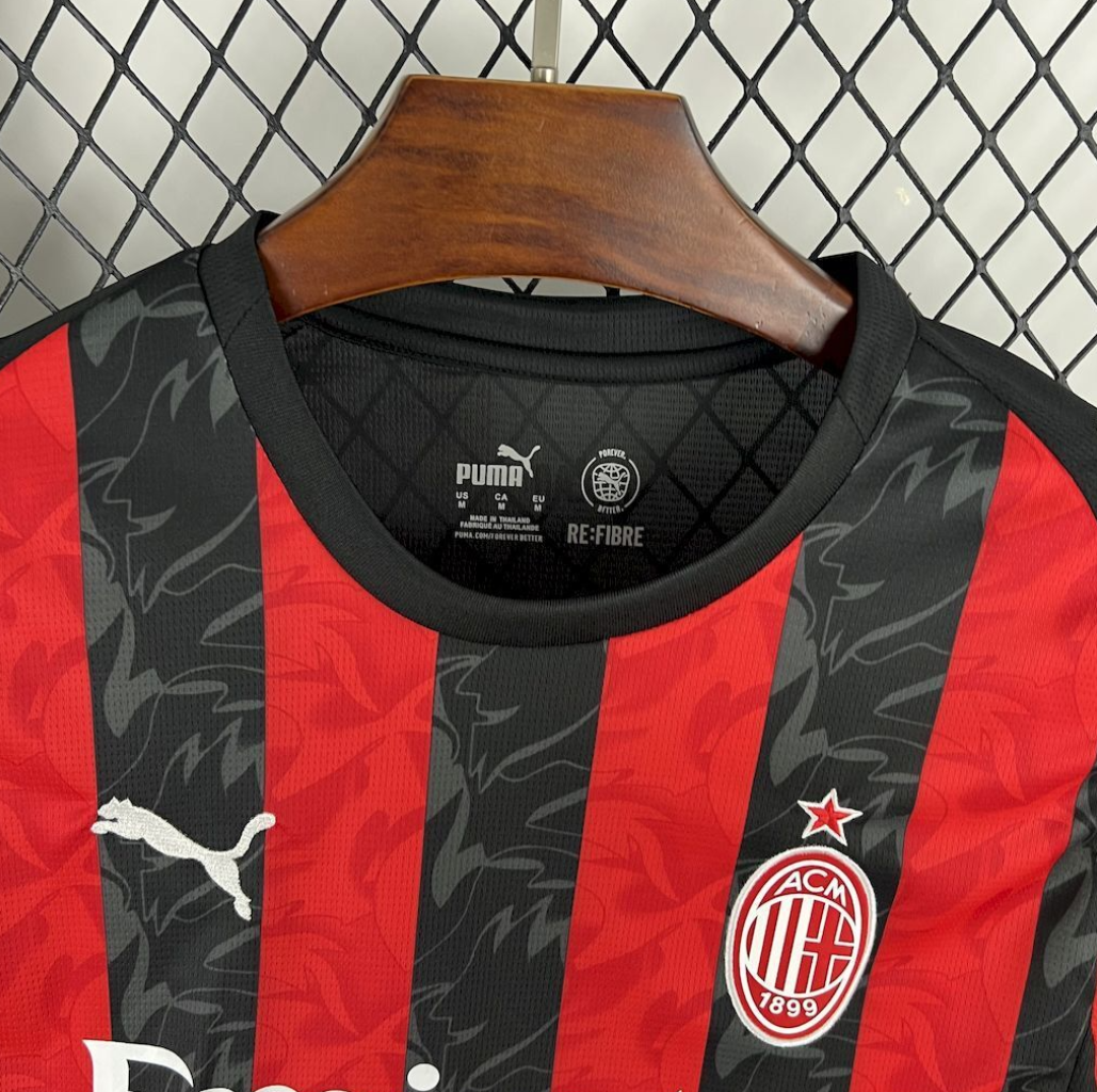AC Milan 25/26 Home Red and Black Long Sleeve Football Jersey Designed by Puma