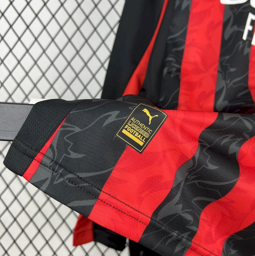 AC Milan 25/26 Home Red and Black Long Sleeve Football Jersey Designed by Puma