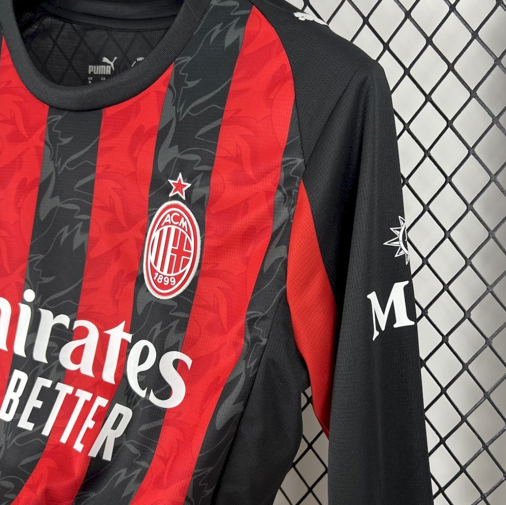 AC Milan 25/26 Home Red and Black Long Sleeve Football Jersey Designed by Puma