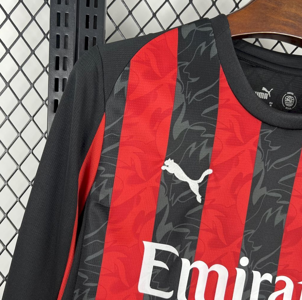 AC Milan 25/26 Home Red and Black Long Sleeve Football Jersey Designed by Puma