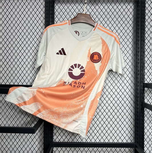 official AS Roma 24/25 Away White/Orange Short Sleeve Jersey Designed By Adidas