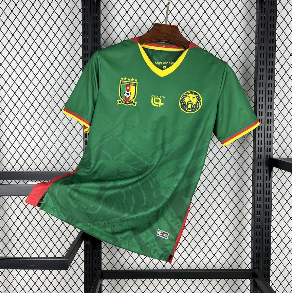 official Cameroon 25/26 Home Green Football Short Sleeve Jersey Designed by Fourteen