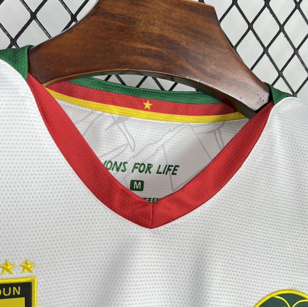 official Cameroon 25/26 Away White/Green Football Short Sleeve Jersey Designed By Fourteen