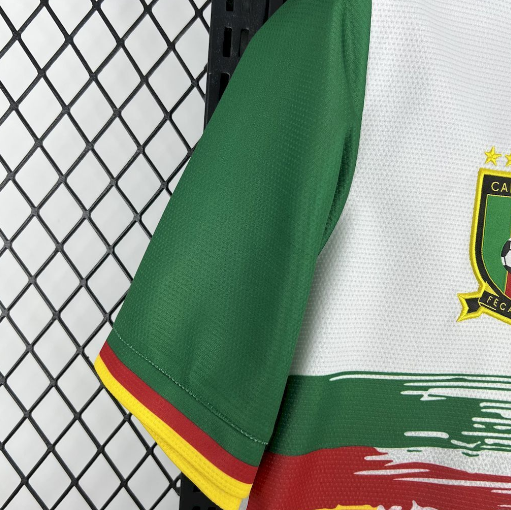 official Cameroon 25/26 Away White/Green Football Short Sleeve Jersey Designed By Fourteen