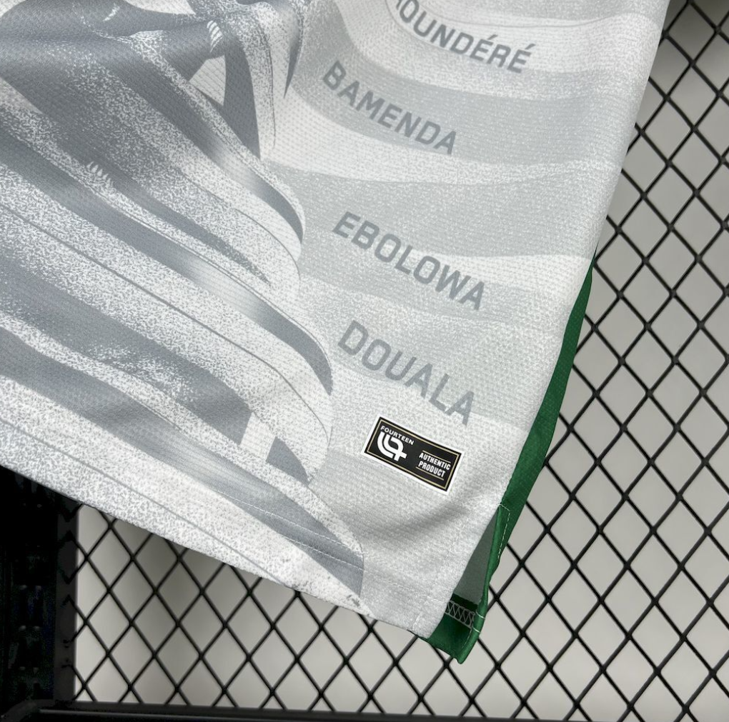 official Cameroon 25/26 Away White/Green Football Short Sleeve Jersey Designed By Fourteen
