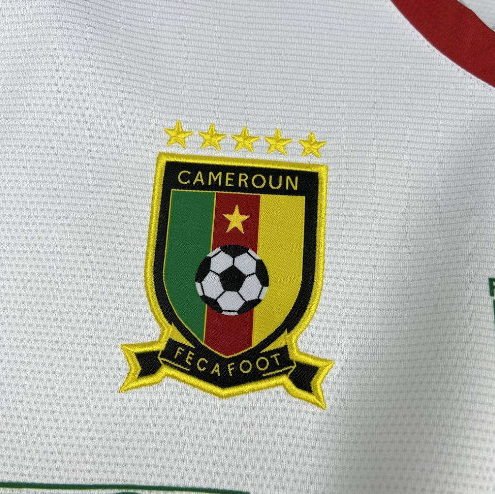 official Cameroon 25/26 Away White/Green Football Short Sleeve Jersey Designed By Fourteen