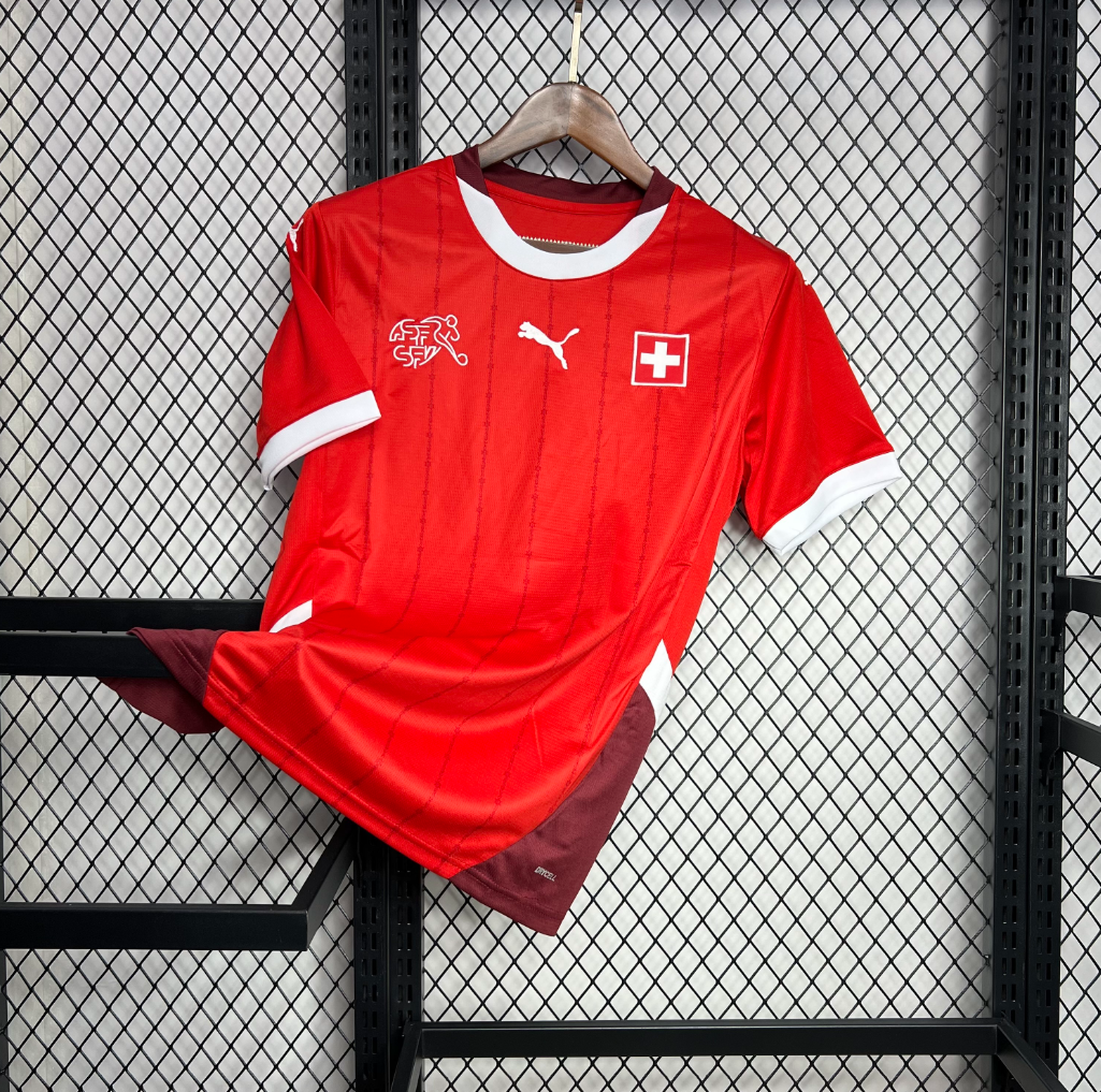 official Switzerland 24/25 Home Red Football Short Sleeve Jersey Designed by Puma
