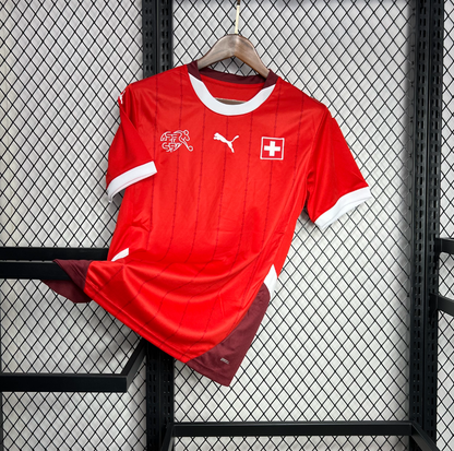 official Switzerland 24/25 Home Red Football Short Sleeve Jersey Designed by Puma