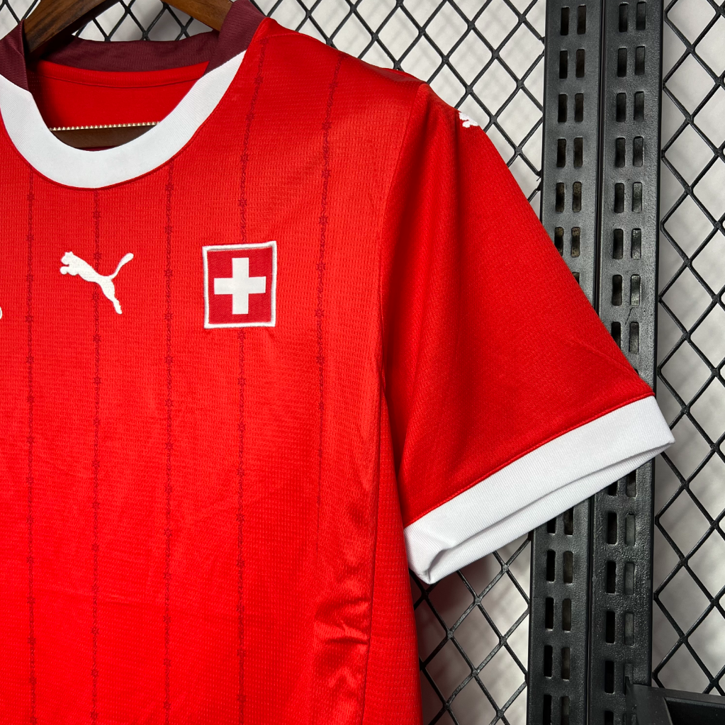 official Switzerland 24/25 Home Red Football Short Sleeve Jersey Designed by Puma